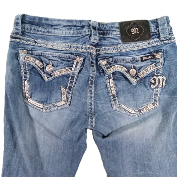 Miss Me Jean Women 31x31, Tag 31x33 Blue Denim Bootcut Embellished Flap Pocket - Picture 4 of 13